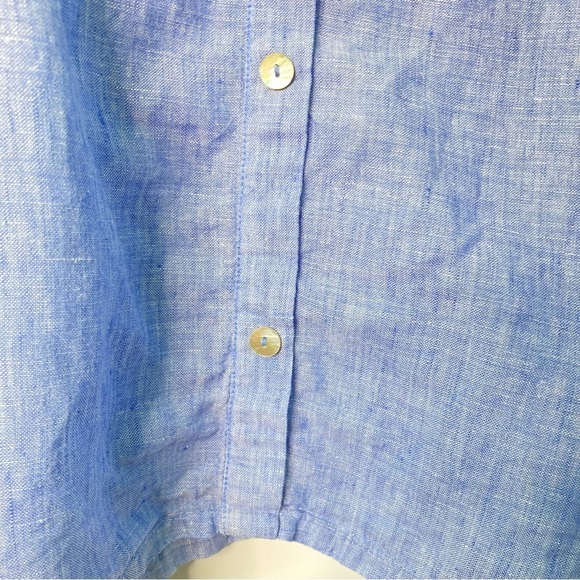 Tahari 100% Linen V-Neck Hooded 3/4 Sleeve Button Back Tunic Top Blue (Size 3X) - Picture 6 of 13